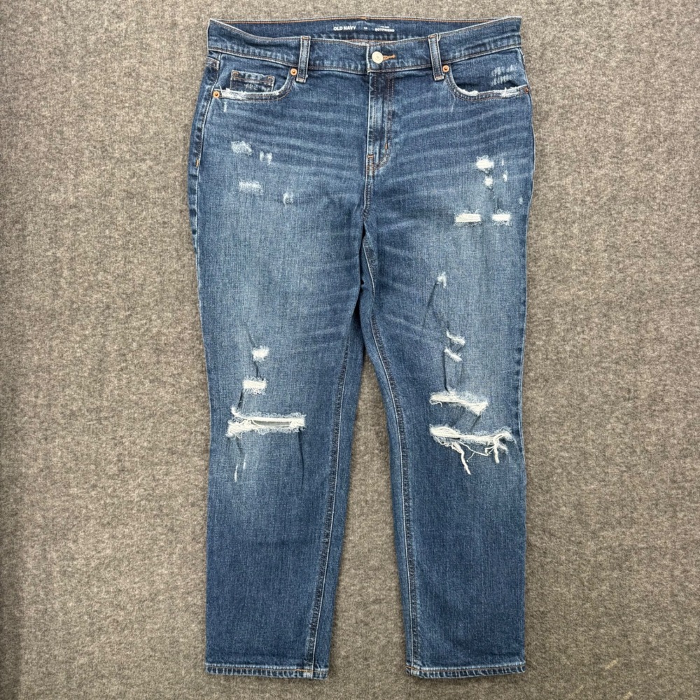 Old Navy Womens Mid-Rise Boyfriend Distressed Ripped Jeans Blue Size 10 Crop